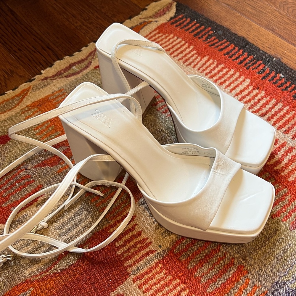 Zara White Chunky Platform Heels